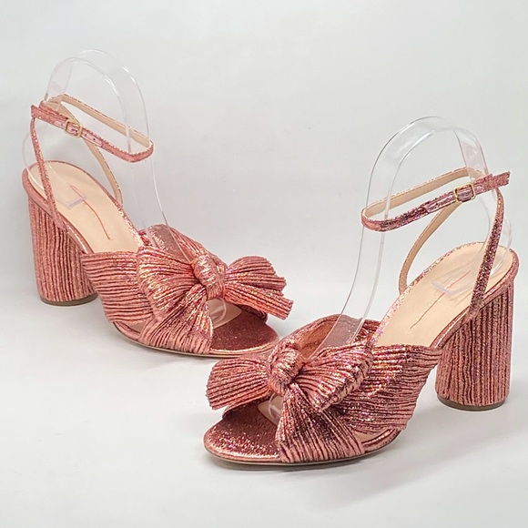 Loeffler Randall  Camellia Rose Pleated Bow Heel Sandals size 7.5 - Picture 1 of 13